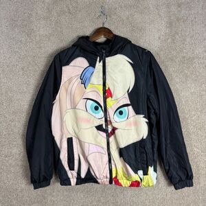 Space Jam Looney Tunes Jacket Men’s  Medium Black Lola Bunny Hooded Members Only